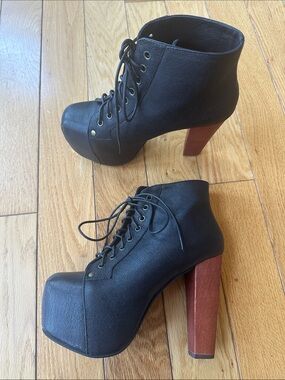 JEFFREY CAMPBELL LITA Boots Black Distressed Leather Size 6